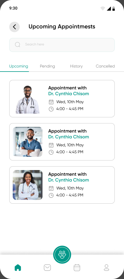The patient appointments screen.