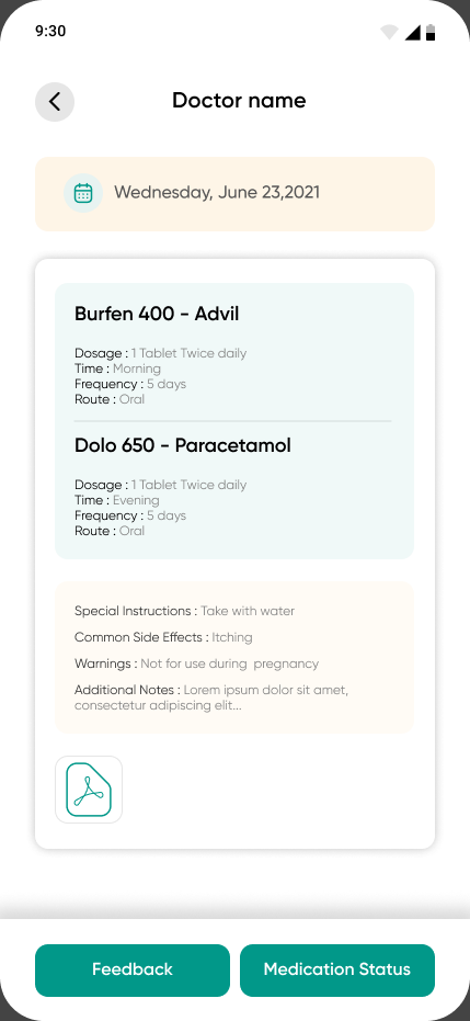 The medication screen in the patient app.
