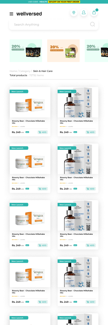 Wellversed category listing, mobile
