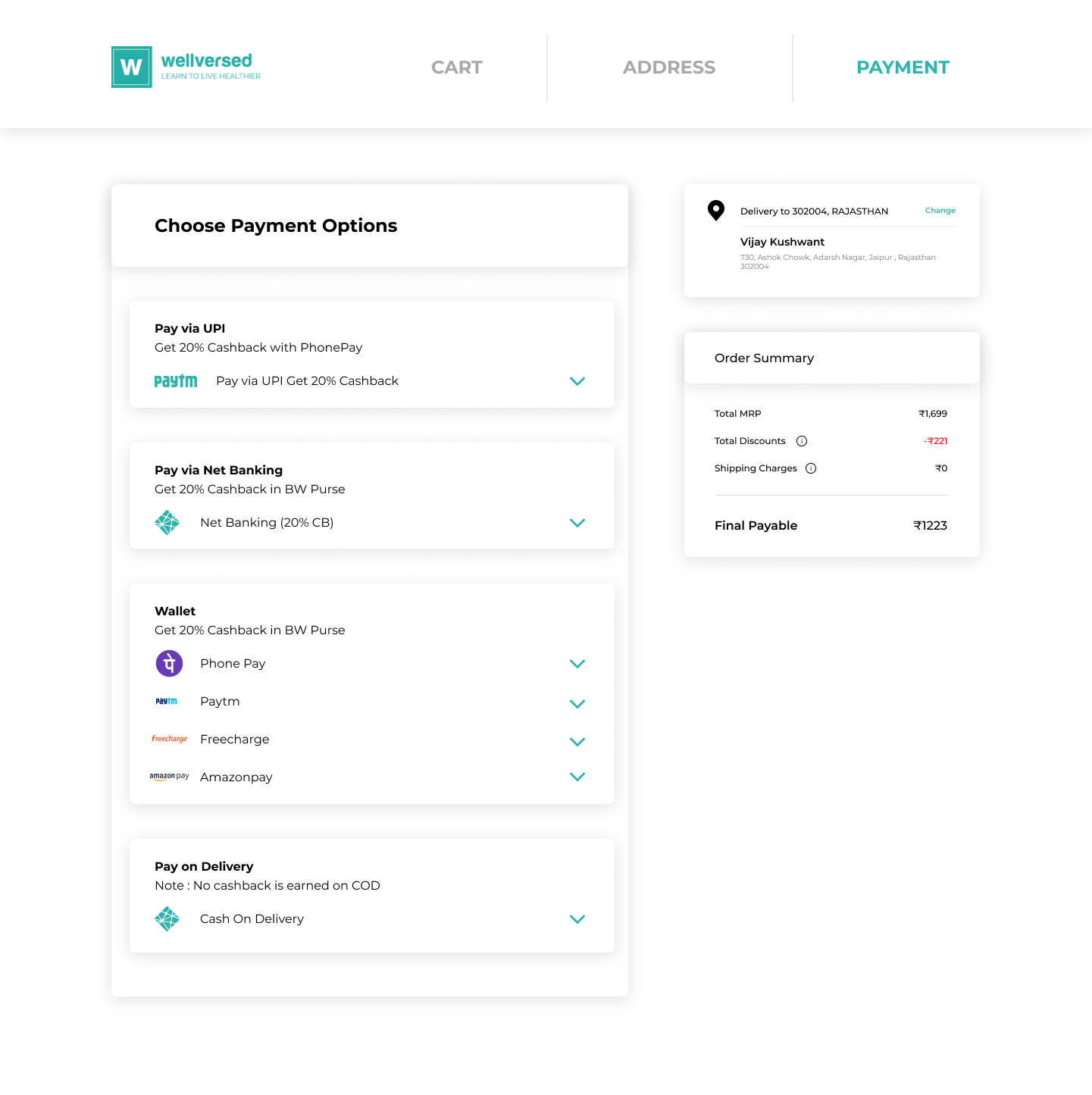 Wellversed payment step, desktop
